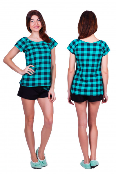 Купить Пижама Д 86 (клетка зеленая+черный) на Неженке
